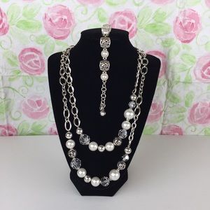 Brighton Retired Crystal Pearl Necklace & Bracelet